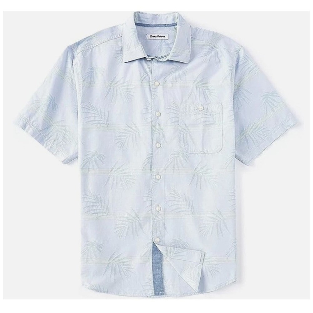 Tommy Bahama 2XL Castaway Fronds Gray Blue Breaker Camp Silk Blend Shirt
